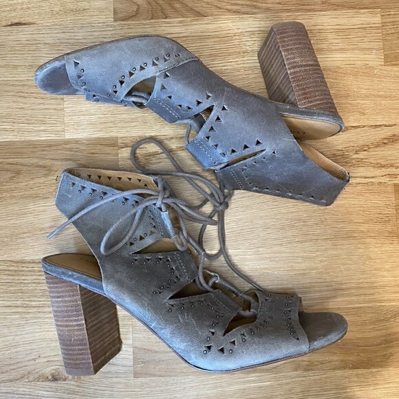 Lucky Brand Tafia Brindle Lace Up Block Heel Sandals - Picture 11 of 12